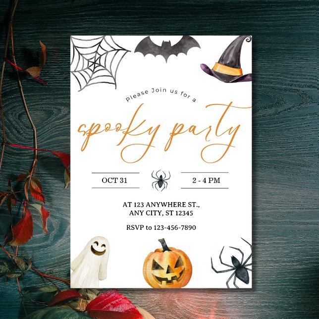 Invitation Aquarelle Éffrayante et douce fête d'Halloween (Watercolor Spooky & Sweet Halloween Party Invitation
)