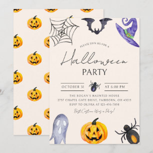 Invitation Aquarelle Éffrayante fête d'Halloween