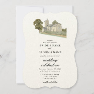 Invitation Aquarelle Eglise traditionnelle Monogramme Mariage