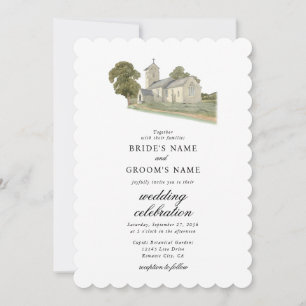 Invitation Aquarelle Eglise traditionnelle Monogramme Mariage