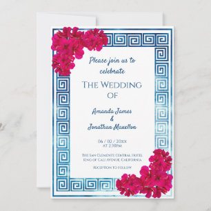 Invitation Aquarelle Elégance Grecienne + Mariage Fleur Rose
