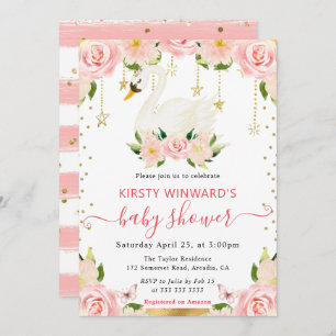 Invitation Aquarelle Élégant Baby shower de cygne floral