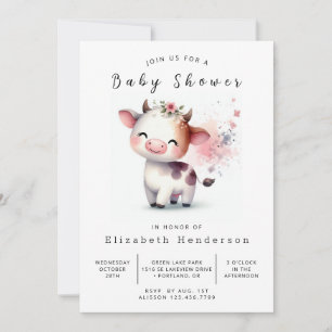 Invitation Aquarelle Élégant Baby shower de vache moderne