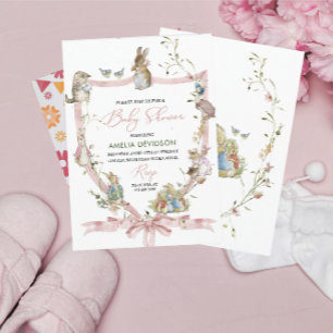 Invitation Aquarelle Elegant Fleur sauvage Peter Rabbit Baby