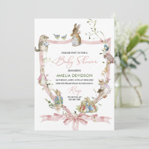 Invitation Aquarelle Elegant Fleur sauvage Peter Rabbit Baby 