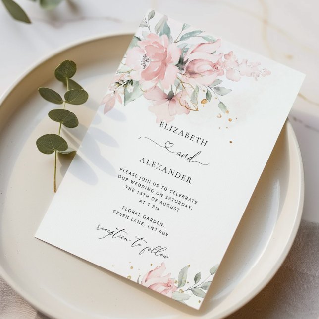 Invitation Aquarelle élégant mariage floral (Créateur téléchargé)