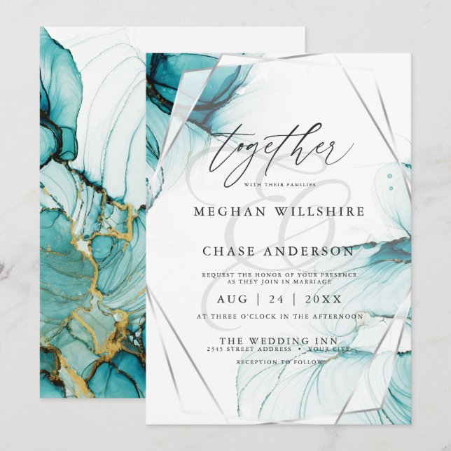 Invitation aquarelle élégante bleu océan sarcelle (Devant / Derrière)