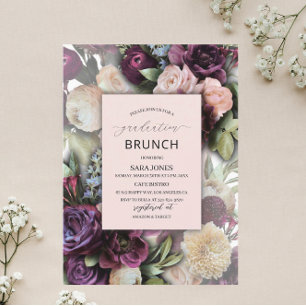 Invitation Aquarelle Elégante bleu violet fleurs rose gradua