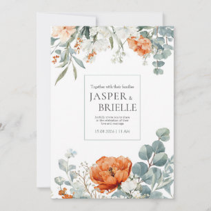 Invitation Aquarelle élégante Eucalyptus Coquelicot Terre cui