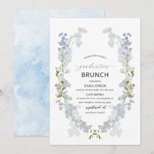 Invitation Aquarelle Élégante fleurs bleues graduation Brunch