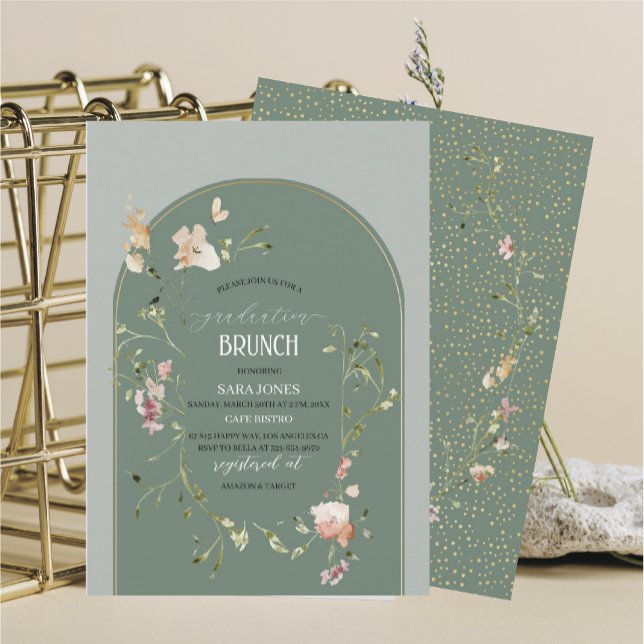 Invitation Aquarelle Élégante graduation Fleur sauvageInvitat (Créateur téléchargé)