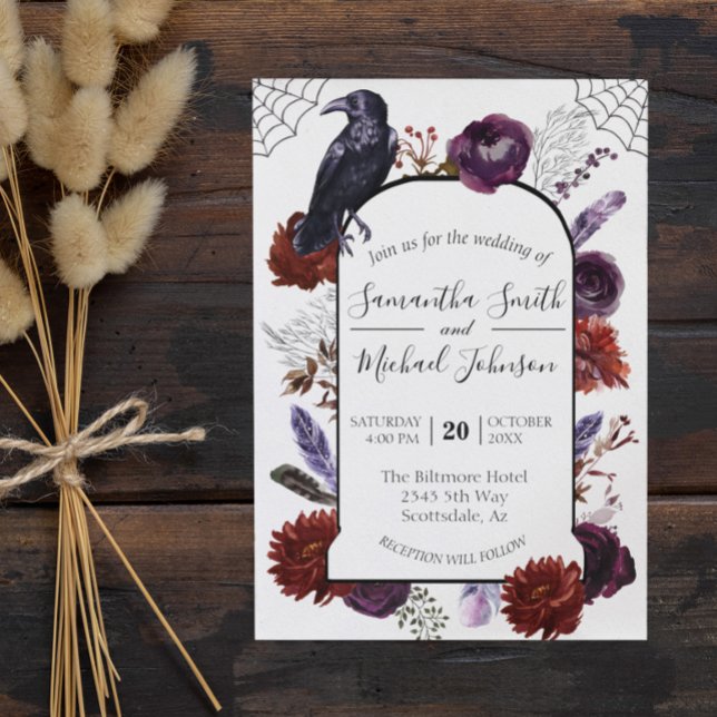 Invitation Aquarelle Elégante Halloween Floral Boho Purple (Créateur téléchargé)