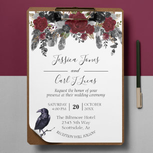 Invitation Aquarelle Elégante Halloween Floral Crow Feather I