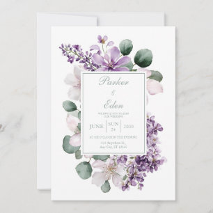 Invitation Aquarelle Élégante Lavande Lilas Eucalyptus