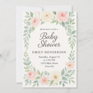 Invitation Aquarelle élégante Pastel Baby shower Floral