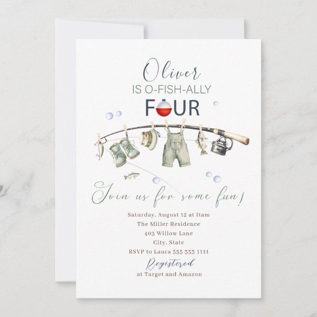 Invitation Aquarelle élégante Un petit pêcheur 4e anniversair (Devant)