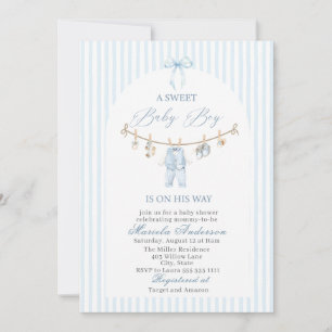 Invitation Aquarelle élégante vêtements de bébé garçon asweet