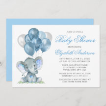 Aquarelle Eléphant Ballons Baby shower Bleu