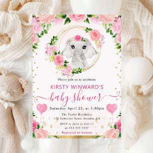 Invitation Aquarelle Éléphant de la Jungle Mignon Baby Shower