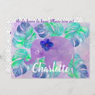 Invitation Aquarelle Elephant Jungle Tropical Monstera Feuill