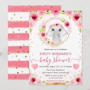 Invitation Aquarelle Éléphant Mignon de la Jungle Baby Shower
