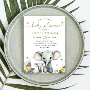 Invitation Aquarelle Eléphant Sexe Baby shower neutre