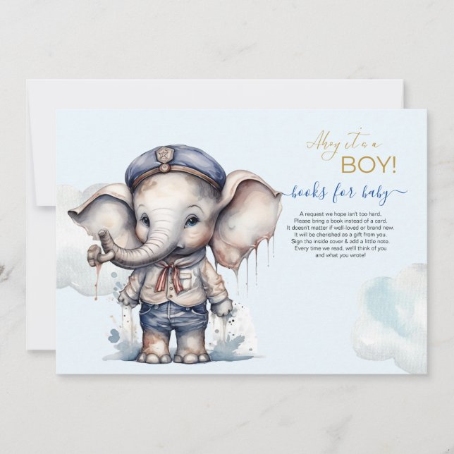Invitation Aquarelle Elephant thème nautique Livres pour bébé (Devant)