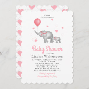 Invitation Aquarelle Eléphants et Baby shower de fille de coe