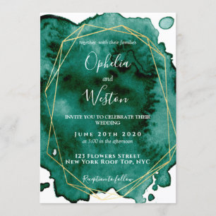Invitation Aquarelle Emerald Green Gold Frame Mariage de luxe