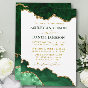 Invitation Aquarelle Emerald Green Marble Mariage