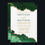 Invitation Aquarelle Emerald Marble vert Mariage de la géoode<br><div class="desc">Elégant Aquarelle Émeraude Vert et Or Marbre Agate Carte Faire-part de mariage - Arrière - plan blanc avec script or</div>