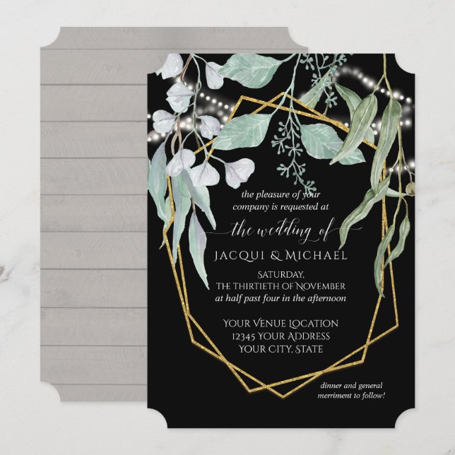 Invitation Aquarelle en bois géométrique Eucalyptus (Devant / Derrière)