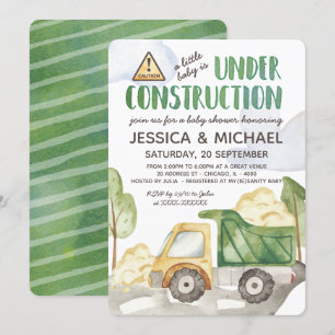Invitation Aquarelle en construction Baby shower de camion