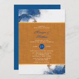 Invitation Aquarelle en cuivre rouille bleu Mariage Invitat