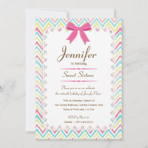 Invitation Aquarelle en dentelle de fille Chevron Rose Bow Sw
