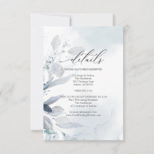 Invitation Aquarelle en feuillages bleus poussiéreux Détails