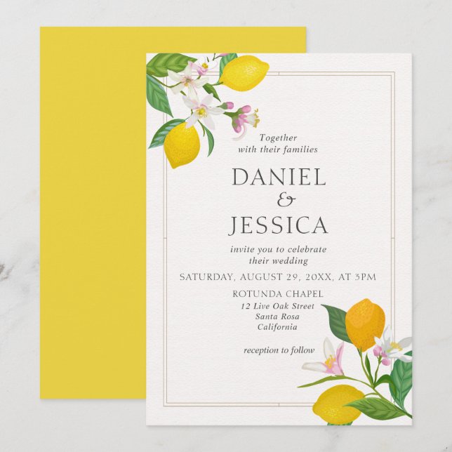 Invitation Aquarelle en fleurs d'agrumes orange (Devant / Derrière)