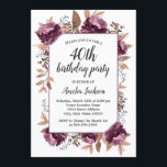 Invitation Aquarelle en fleurs violettes 40e anniversaire Inv<br><div class="desc">Plus joli Floral Aquarelle moderne Invitations d'anniversaire dans le Little Bayleigh Store!</div>