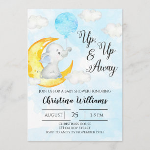 Invitation Aquarelle en haut et loin Baby shower éléphant gar