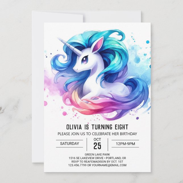 Invitation Aquarelle en ligne Cheval Anniversaire (Devant)