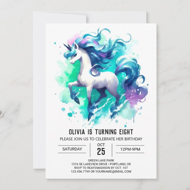 Invitation Aquarelle en ligne Cheval Anniversaire (Devant)