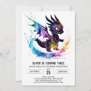 Invitation Aquarelle en ligne Dragon Digital Boy Anniversaire