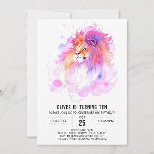 Invitation Aquarelle en ligne Lion Anniversaire