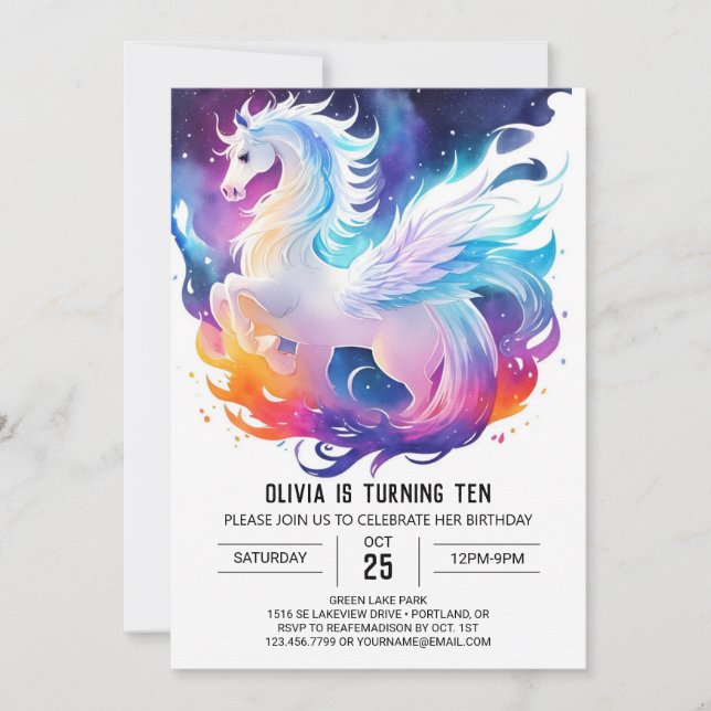 Invitation Aquarelle en ligne Pony Anniversaire (Devant)