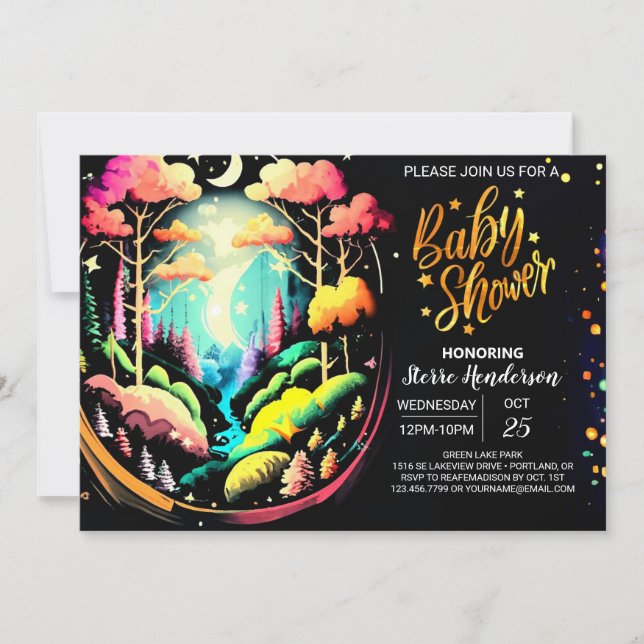 Invitation Aquarelle en ligne Woodland Baby shower modifiable (Devant)