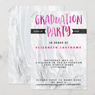 Invitation Aquarelle en marbre de la fête de graduation