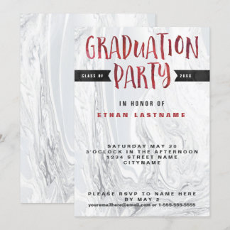 Invitation Aquarelle en marbre de la fête de graduation