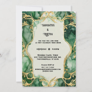 Invitation Aquarelle en marbre vert or Trim élégant mariage