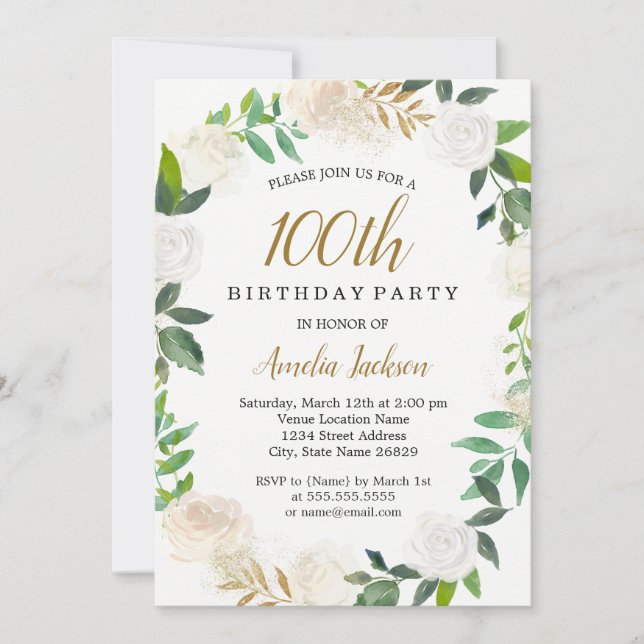Invitation Aquarelle en or bleu couronne 100e anniversaire (Devant)