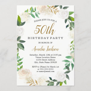 Invitation Aquarelle en or blush Wreath 50e anniversaire